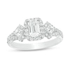 Thumbnail Image 1 of 1 CT. T.W. Certified Emerald-Cut Diamond Frame Past Present Future® Ornate Engagement Ring in 14K White Gold (I/I1)