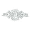 Thumbnail Image 6 of 1 CT. T.W. Certified Emerald-Cut Diamond Frame Past Present Future® Ornate Engagement Ring in 14K White Gold (I/I1)