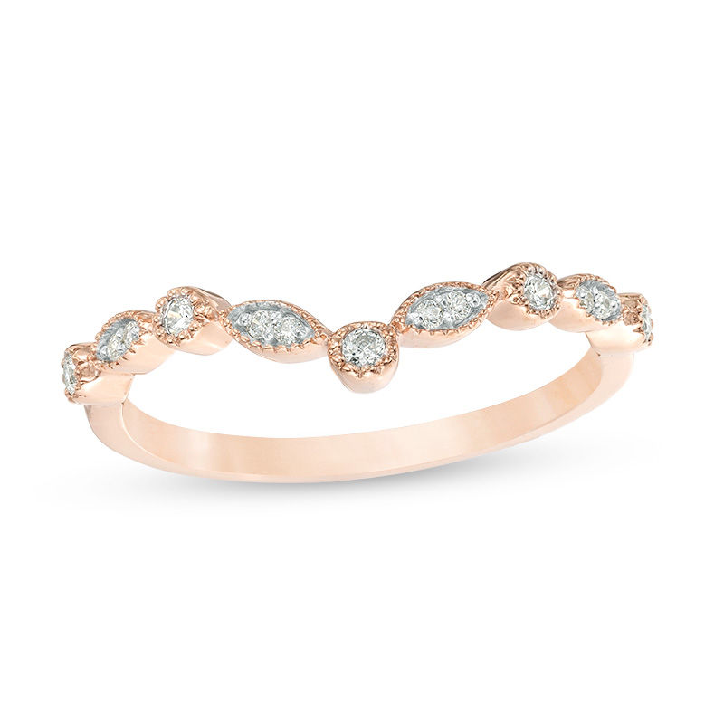 1/8 CT. T.W. Diamond Chevron Vintage-Style Band in 10K Rose Gold