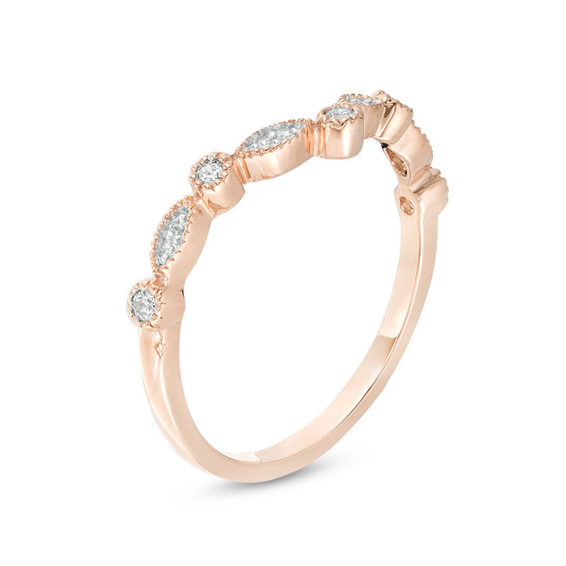 Main Image 2 of 1/8 CT. T.W. Diamond Chevron Vintage-Style Band in 10K Rose Gold