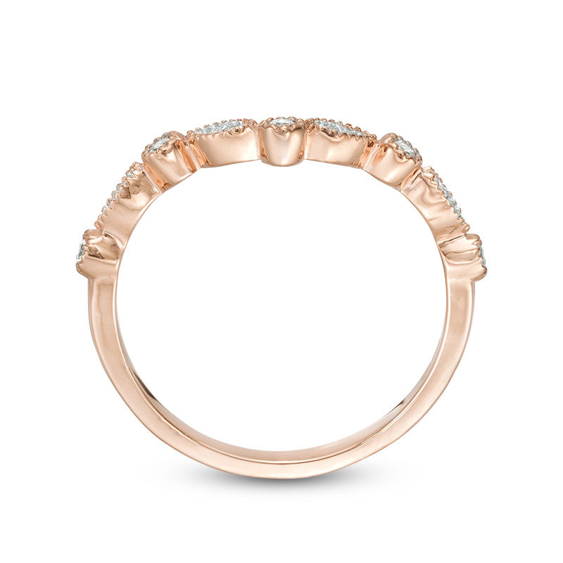 Main Image 5 of 1/8 CT. T.W. Diamond Chevron Vintage-Style Band in 10K Rose Gold