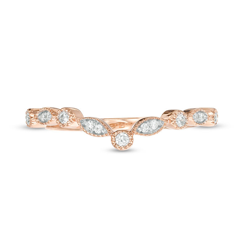 Main Image 6 of 1/8 CT. T.W. Diamond Chevron Vintage-Style Band in 10K Rose Gold