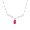 Thumbnail Image 0 of Pear-Shaped Lab-Created Ruby and White Sapphire Twisted Necklace in Sterling Silver and 14K Rose Gold Plate - 18.25"