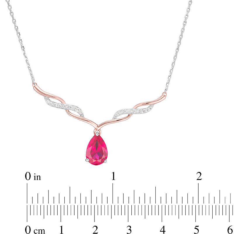 Pear-Shaped Lab-Created Ruby and White Sapphire Twisted Necklace in Sterling Silver and 14K Rose Gold Plate - 18.25"