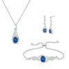 Thumbnail Image 0 of Oval Lab-Created Ceylon Blue and White Sapphire Pendant, Drop Earrings and Bolo Bracelet Set in Sterling Silver