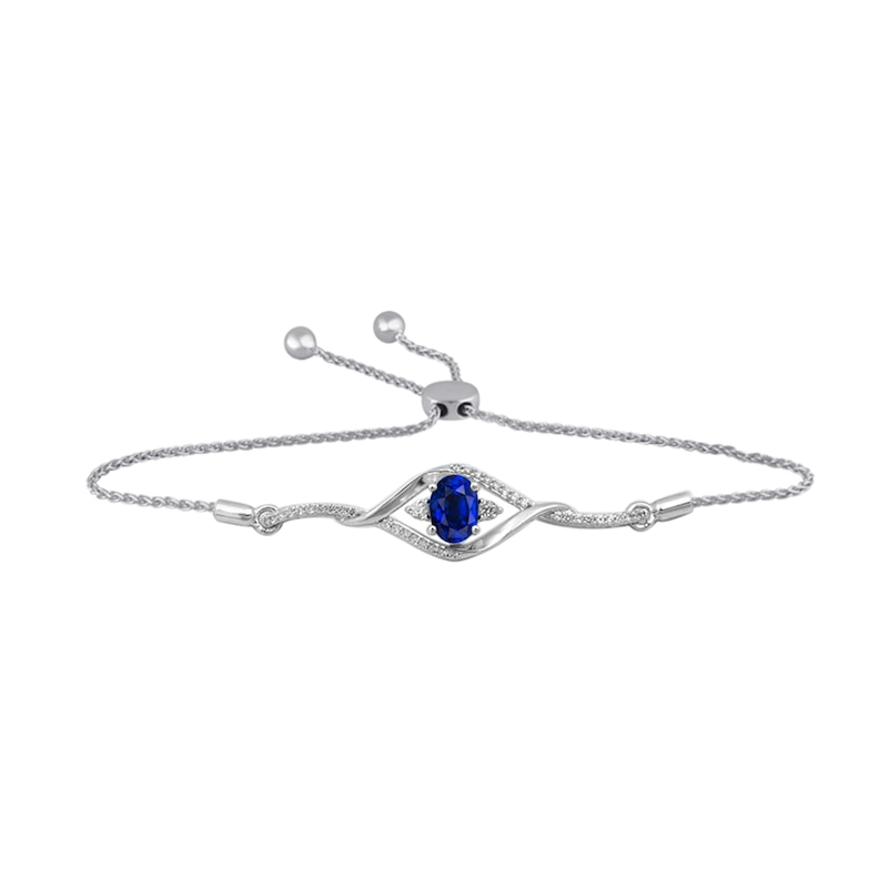 Main Image 2 of Oval Lab-Created Ceylon Blue and White Sapphire Pendant, Drop Earrings and Bolo Bracelet Set in Sterling Silver