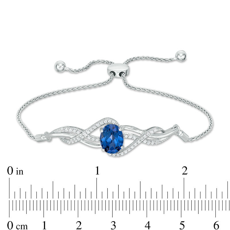 Oval Lab-Created Ceylon Blue and White Sapphire Pendant, Drop Earrings and Bolo Bracelet Set in Sterling Silver