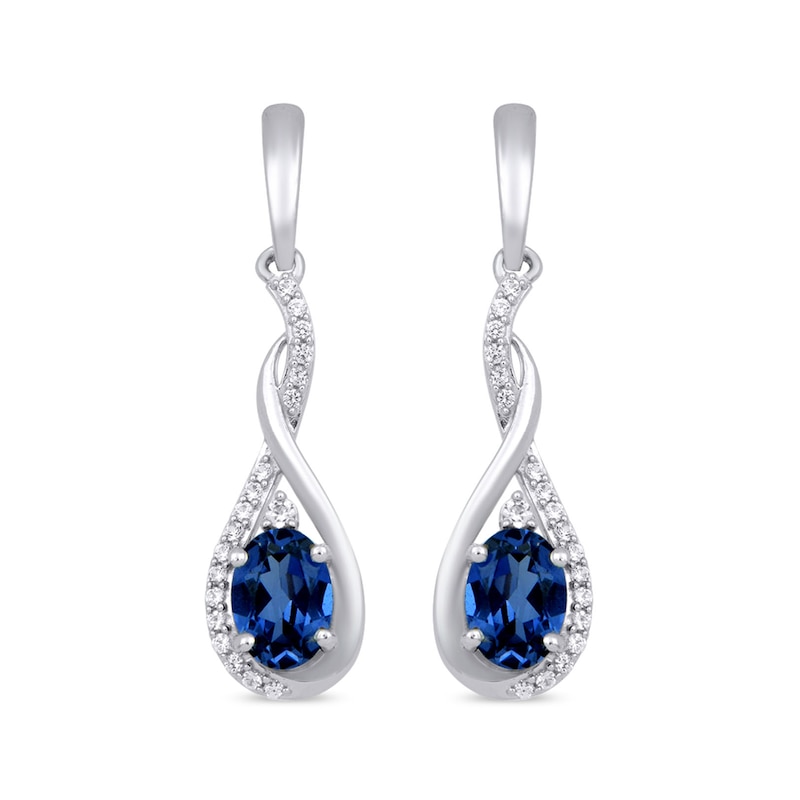 Main Image 4 of Oval Lab-Created Ceylon Blue and White Sapphire Pendant, Drop Earrings and Bolo Bracelet Set in Sterling Silver