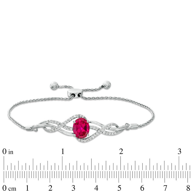 Main Image 4 of Oval Lab-Created Ruby and White Sapphire Frame Pendant, Bolo Bracelet and Drop Earrings Set in Sterling Silver - 9"