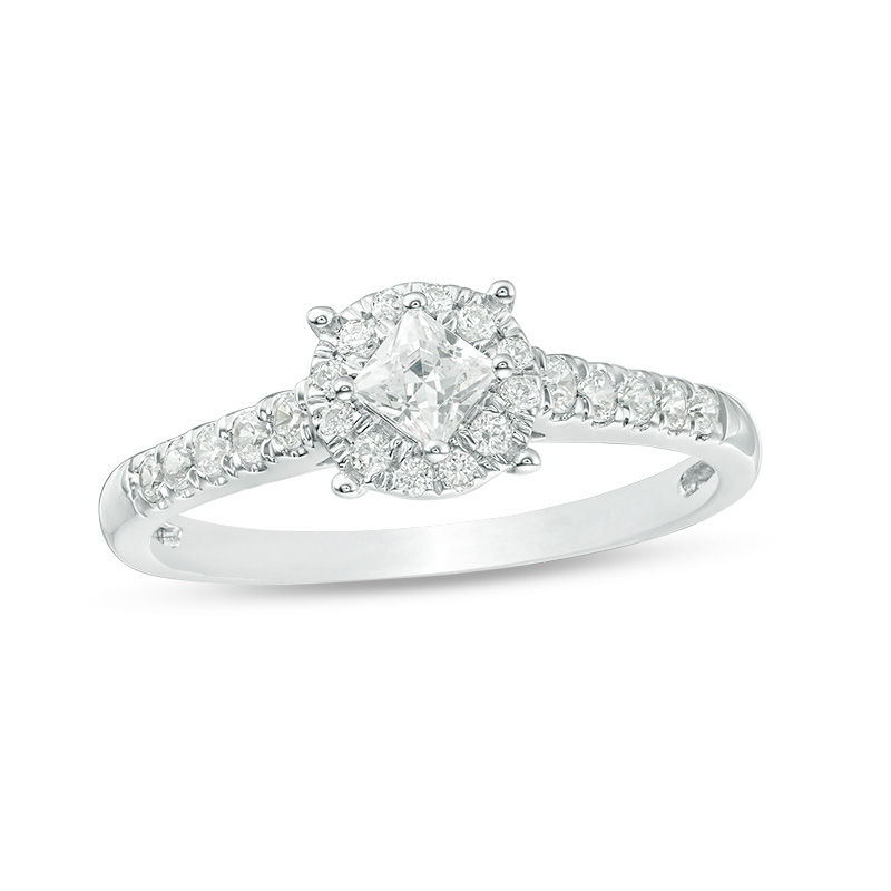 1/2 CT. T.W. Princess-Cut Diamond Tilted Frame Engagement Ring in 10K White Gold