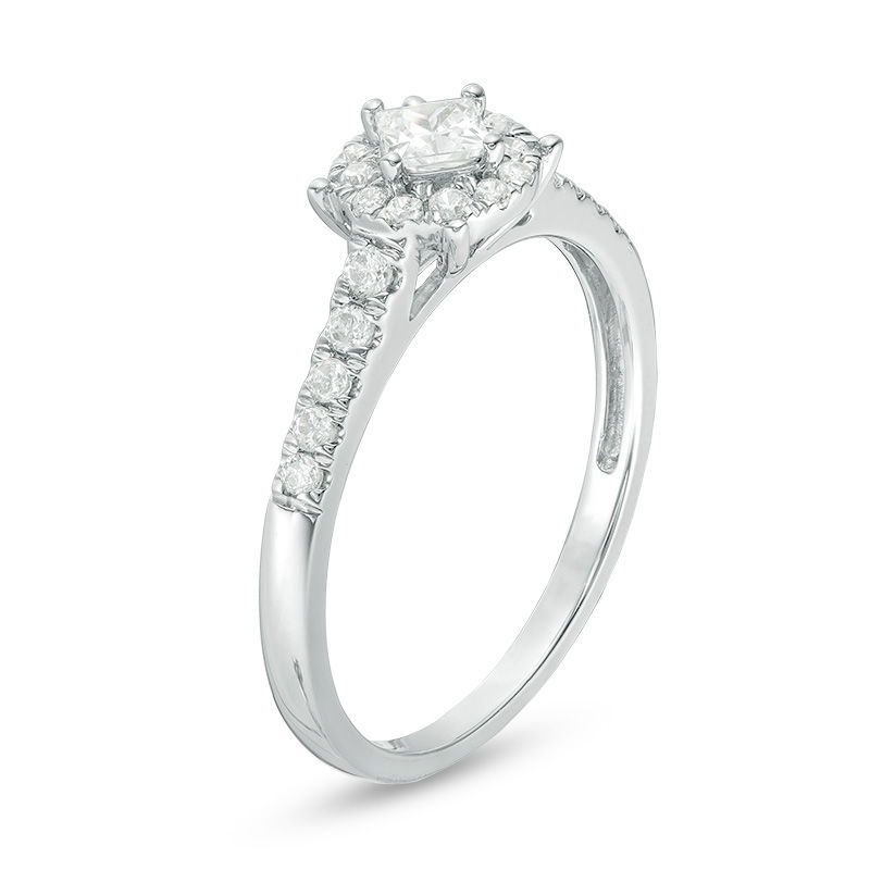 1/2 CT. T.W. Princess-Cut Diamond Tilted Frame Engagement Ring in 10K White Gold