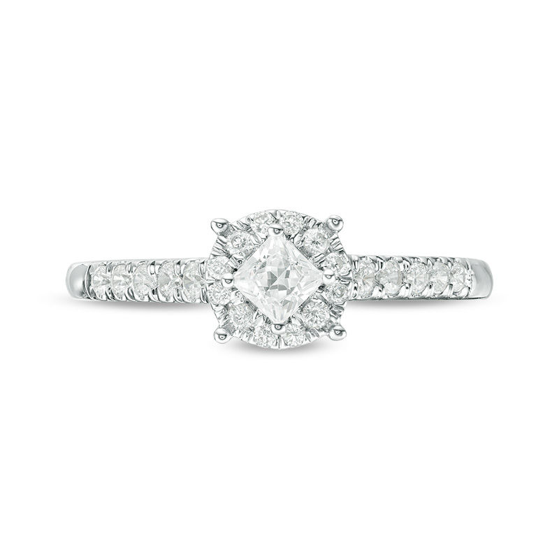 1/2 CT. T.W. Princess-Cut Diamond Tilted Frame Engagement Ring in 10K White Gold