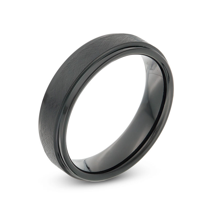 Main Image 2 of 6.0mm Satin Step Edge Wedding Band in Black IP Tantalum