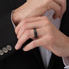 Thumbnail Image 2 of Men's 6.0mm Satin Step Edge Wedding Band in Black IP Tantalum