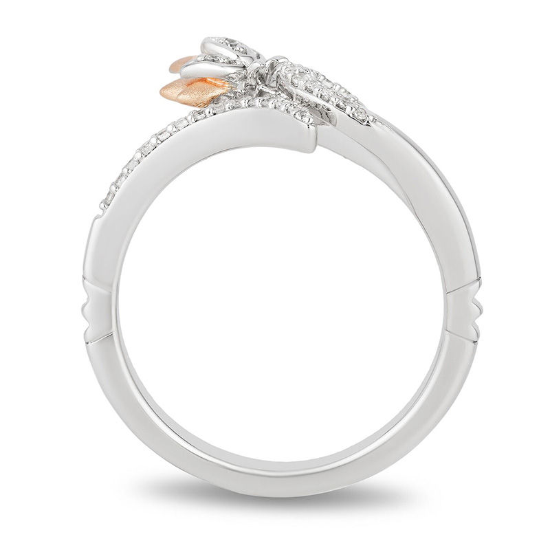 Main Image 3 of Enchanted Disney Jasmine 1/10 CT. T.W. Diamond Lotus Bypass Wrap Ring in Sterling Silver and 10K Rose Gold