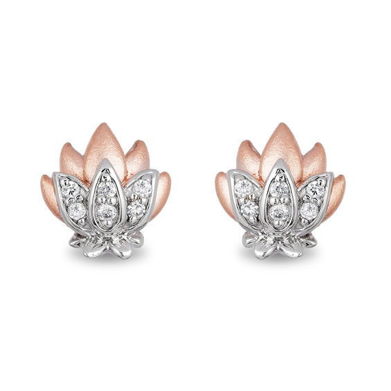 Enchanted Disney Jasmine 1/10 CT. T.W. Diamond Lotus Stud Earrings in Sterling S Enchanted Disney Jasmine 1/10 CT. T.W. Diamond Lotus Stud Earrings in Sterling Silver and 10K Rose Gold
