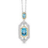 Thumbnail Image 1 of Enchanted Disney Jasmine Oval Swiss Blue Topaz and 1/5 CT. T.W. Diamond Pendant in Sterling Silver and 10K Gold - 19&quot;