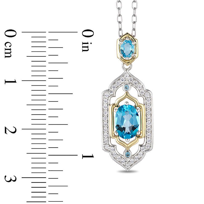Main Image 3 of Enchanted Disney Jasmine Oval Swiss Blue Topaz and 1/5 CT. T.W. Diamond Pendant in Sterling Silver and 10K Gold - 19&quot;