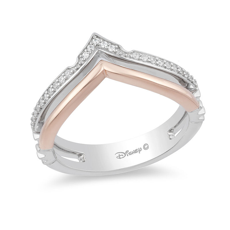 Enchanted Disney Aurora 1/10 CT. T.W. Diamond Crown Stacked Ring in Sterling Silver and 10K Rose Gold