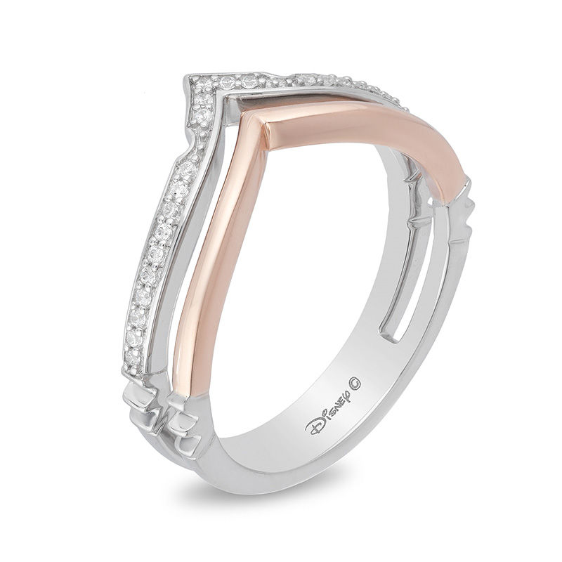 Main Image 2 of Enchanted Disney Aurora 1/10 CT. T.W. Diamond Crown Stacked Ring in Sterling Silver and 10K Rose Gold