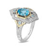 Thumbnail Image 1 of Enchanted Disney Jasmine Oval Swiss Blue Topaz and 1/5 CT. T.W. Diamond Ring in Sterling Silver and 10K Gold