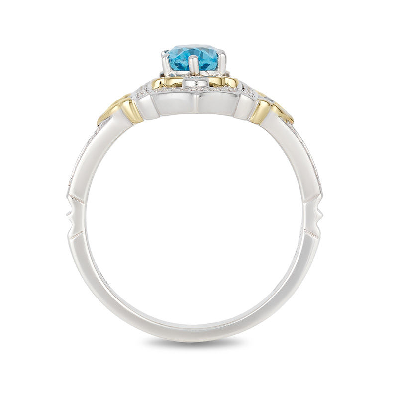 Enchanted Disney Jasmine Oval Swiss Blue Topaz and 1/5 CT. T.W. Diamond Ring in Sterling Silver and 10K Gold