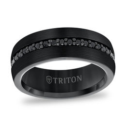 Triton Men's Black Sapphire Comfort-Fit Wedding Band in Black Tungsten