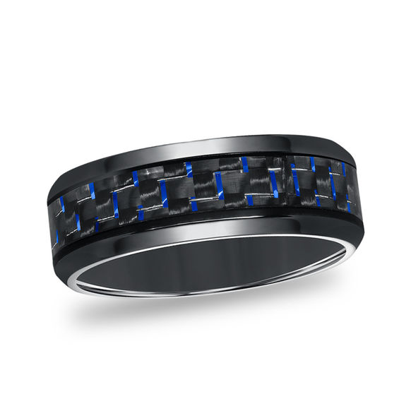 New Men's Stainless Steel Multi Wire Chain Inlay Band Ring w/Blue IP Edge M0034 