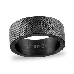Triton Men's 8.5mm Comfort-Fit Cross-Hatched Wedding Band in Black Titanium