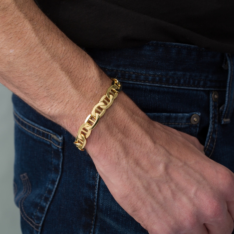 Main Image 2 of Men's 10.3mm Mariner Link Chain Bracelet in 10K Gold - 9"