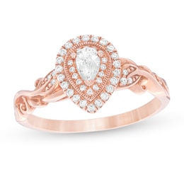 1/3 CT. T.W. Pear-Shaped Diamond Double Frame Vintage-Style Engagement Ring in 14K Rose Gold
