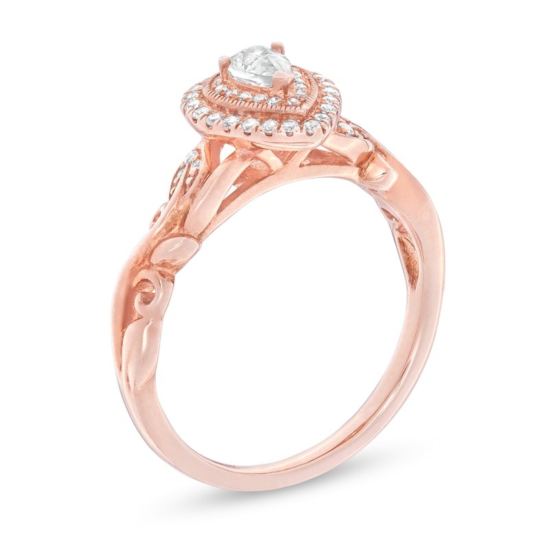 Main Image 2 of 1/3 CT. T.W. Pear-Shaped Diamond Double Frame Vintage-Style Engagement Ring in 14K Rose Gold