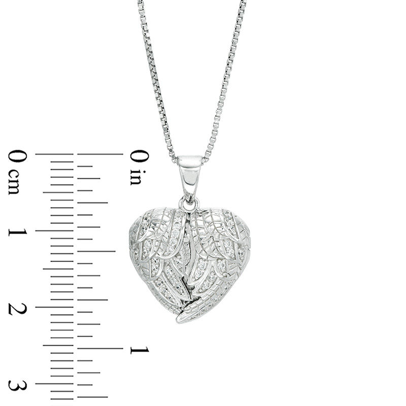 White Lab-Created Sapphire Angel Wings Heart Locket in Sterling Silver