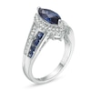 Thumbnail Image 1 of Marquise Lab-Created Ceylon and White Sapphire Frame Bypass Split Shank Ring in Sterling Silver