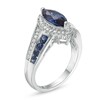 Thumbnail Image 2 of Marquise Lab-Created Ceylon and White Sapphire Frame Bypass Split Shank Ring in Sterling Silver