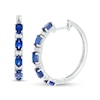 Thumbnail Image 0 of Oval Lab-Created Ceylon and White Sapphire Alternating Hoop Earrings in Sterling Silver