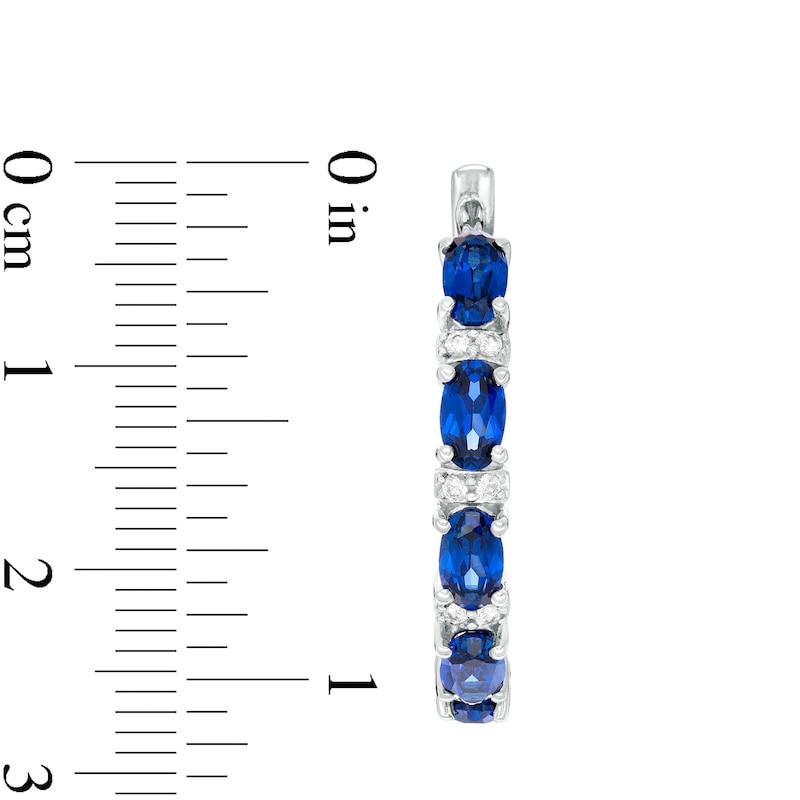 Oval Lab-Created Ceylon and White Sapphire Alternating Hoop Earrings in Sterling Silver