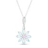 Thumbnail Image 1 of Multi-Shape Lab-Created Opal, Pink Sapphire and Diamond Accent Flower Drop Pendant in Sterling Silver