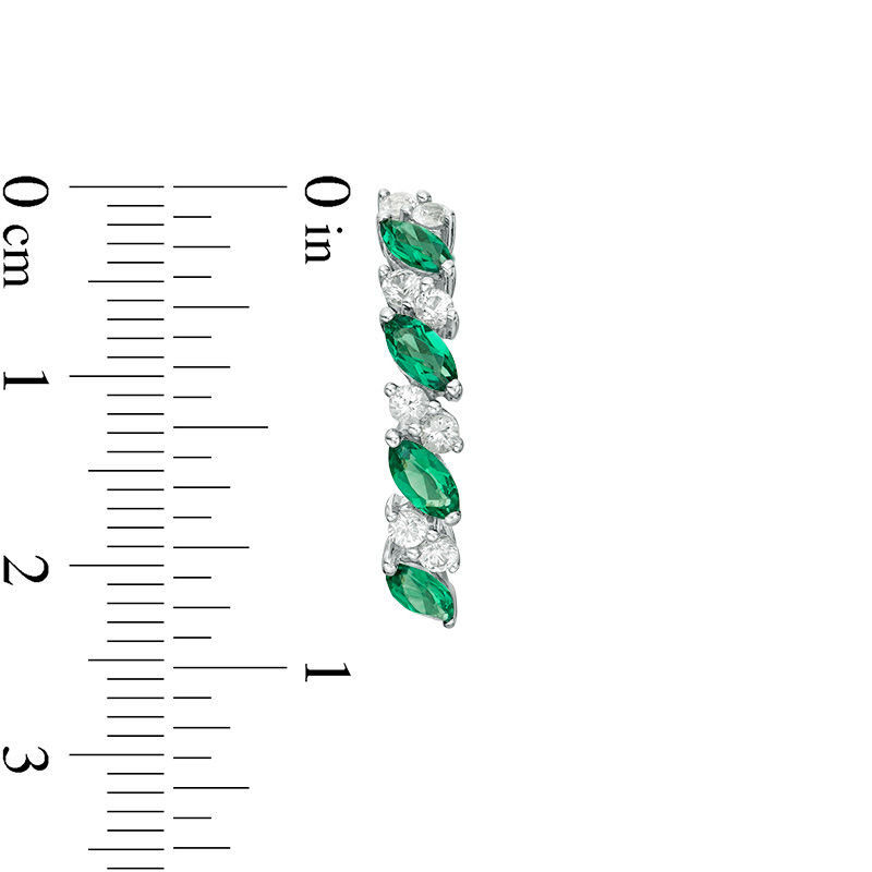 Marquise Lab-Created Emerald and White Sapphire Slant Alternating Hoop Earrings in Sterling Silver