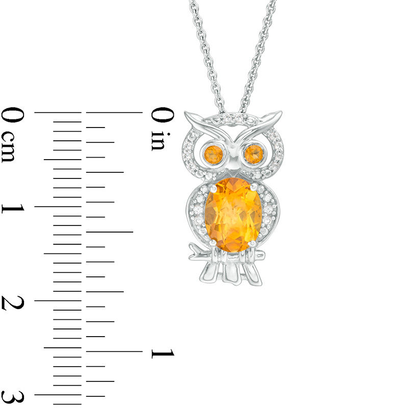 Main Image 2 of Oval and Round Citrine and Lab-Created White Sapphire Owl Pendant in Sterling Silver