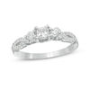 Thumbnail Image 1 of 3/8 CT. T.W. Princess-Cut Diamond Three Stone Crossover Shank Engagement Ring in 10K White Gold
