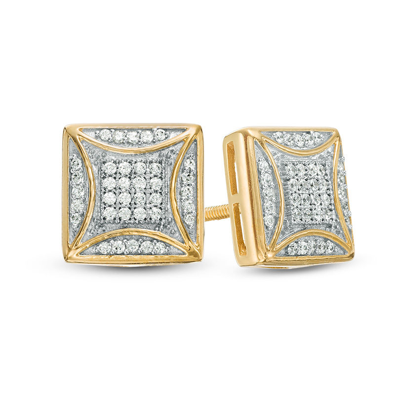Men s 1 4 CT. T.W. Concave Composite Diamond Square Stud Earrings in 10K Gold Zales Outlet