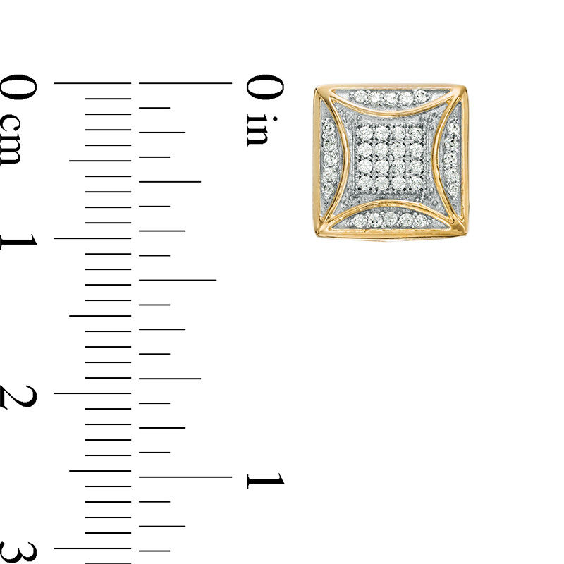 Main Image 3 of 1/4 CT. T.W. Concave Composite Diamond Square Stud Earrings in 10K Gold