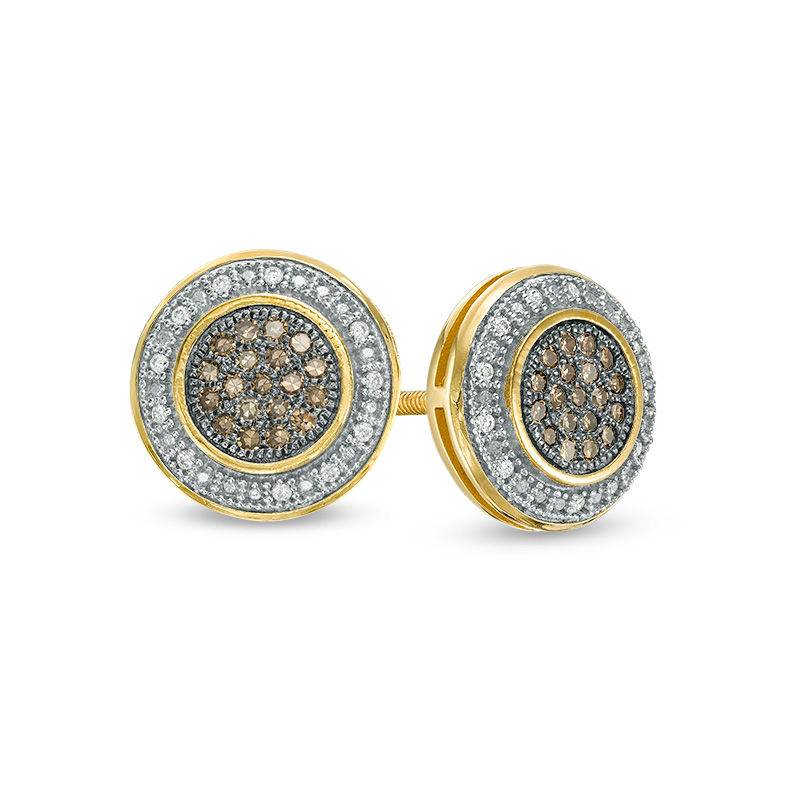 Men's 1/4 CT. T.W. Champagne and White Composite Diamond Frame Stud Earrings in 10K Gold