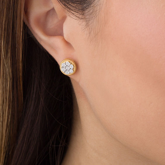 Men's 1/20 CT. T.W. Composite Diamond Textured Frame Stud Earrings in Sterling Silver with 14K Gold Plate Men's 1/20 CT. T.W. Composite Diamond Textured Frame Stud Earrings in Sterling Silver with 14K Gold Plate
