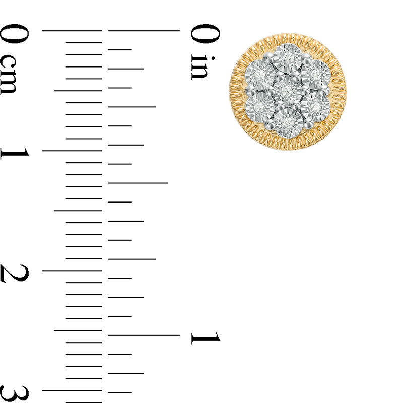 Main Image 3 of Men's 1/20 CT. T.W. Multi-Diamond Textured Frame Stud Earrings in Sterling Silver with 14K Gold Plate
