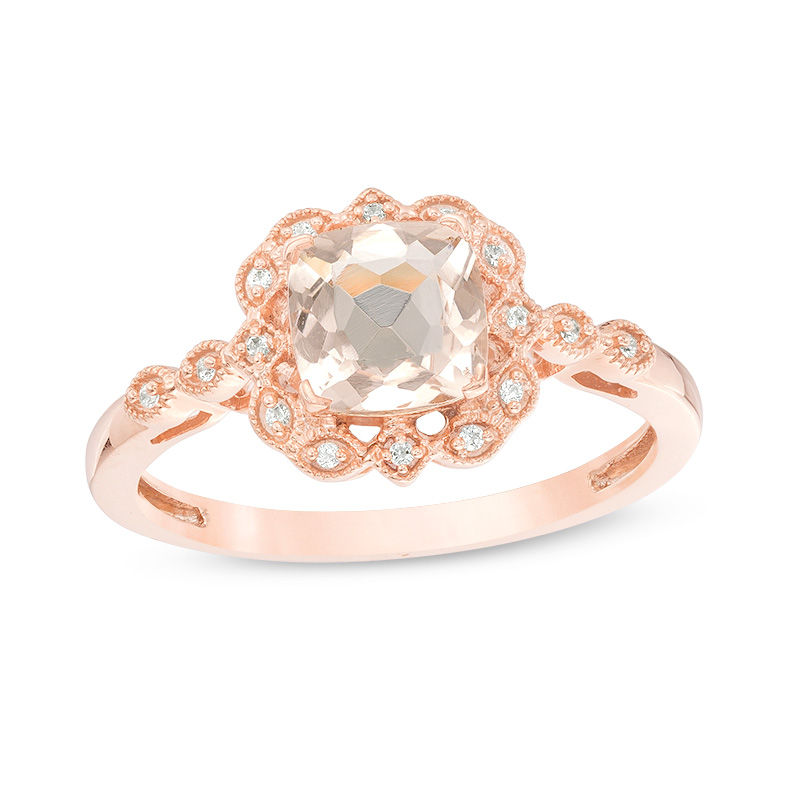 6 0mm Cushion Cut Morganite And 1 20 Ct T W Diamond Frame