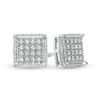 Thumbnail Image 1 of Men's 1/8 CT. T.W. Square-Shaped Multi-Diamond Textured Frame Stud Earrings in Sterling Silver