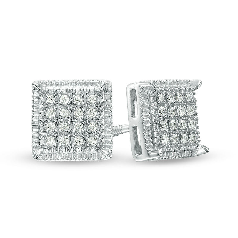 Men's 1/10 CT. T.W. Concave Square Multi-Diamond Stud Earrings in 10K Gold