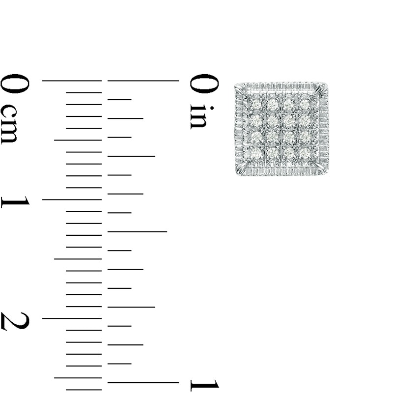 Main Image 2 of Men's 1/8 CT. T.W. Square-Shaped Multi-Diamond Textured Frame Stud Earrings in Sterling Silver